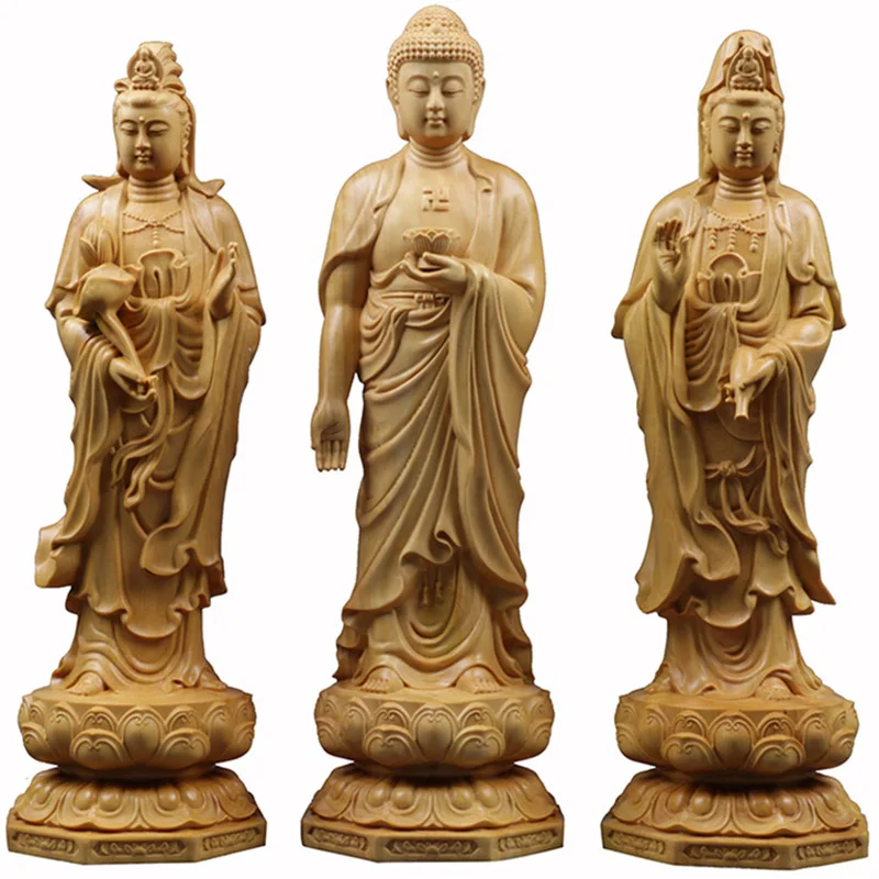 

Solid wood Three Saints of the West Buddhist figure statue，Hand-carved ，Chinese Buddha Statue Home decoration accessories