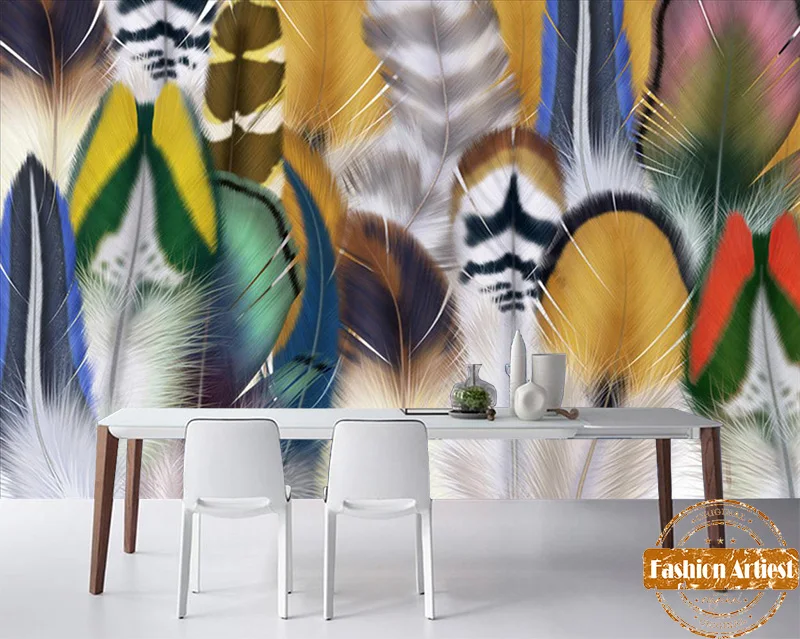 

Fashion Artiest Custom Modern 3d Wallpaper Mural Colorful Bird Feather Wall Tv Sofa Bedroom Living Room Cafe Bar Restaurant