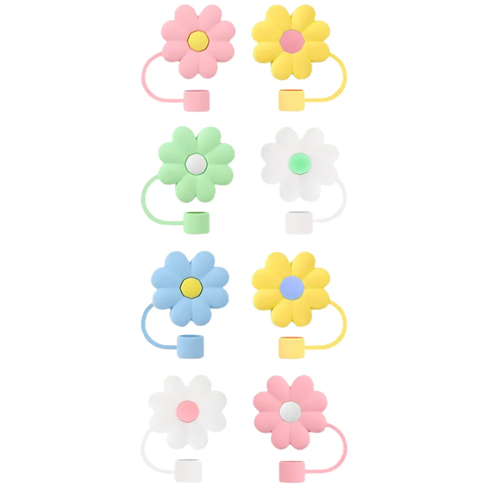 

8Pcs Silicone Straw Plugs Portable Straw Tips Covers Flower Shaped Straw Protectors