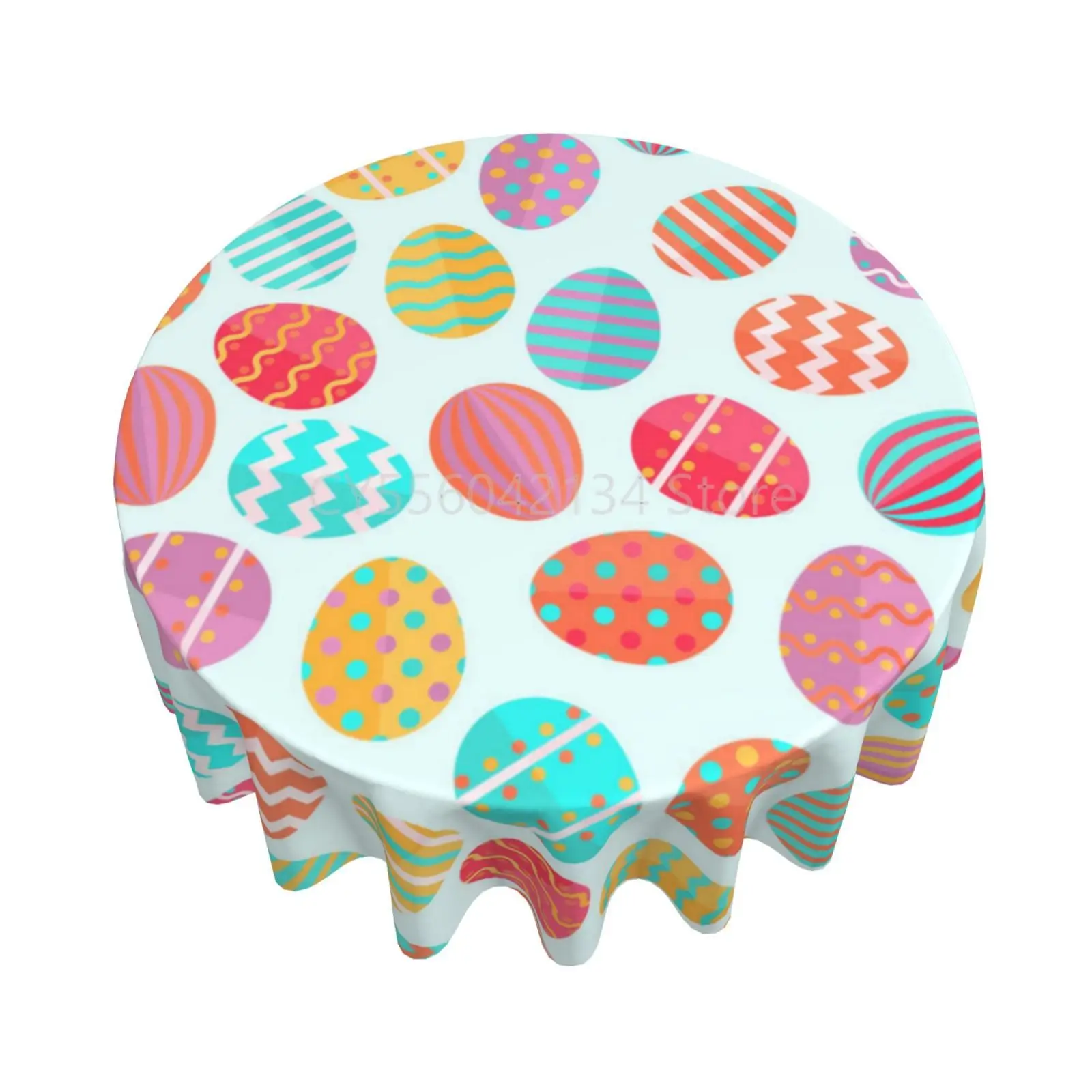 

Colourful Easter Egg Round Tablecloth Cover Washable Polyester Dining Decorative for Holiday Home Party Wedding Picnic