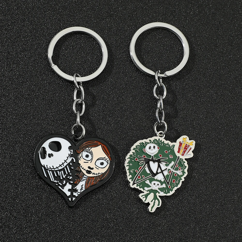 

Disney Anime Movie The Nightmare Before Christmas Heart Style Keychain Jack Skellington Keyring for Backpack Pendant Accessories