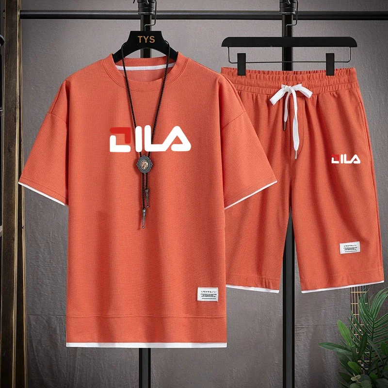 Костюм спортивный мужской из льняной ткани футболка и шорты дышащий комплект