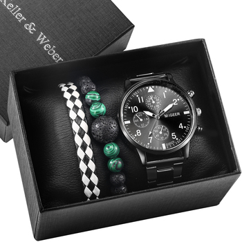 2022 New Men Business Watch Bracelet Set Black White Lattice Bracelets Large Dial Generous Quartz Wristwatch Exquisite Gift Box-36836