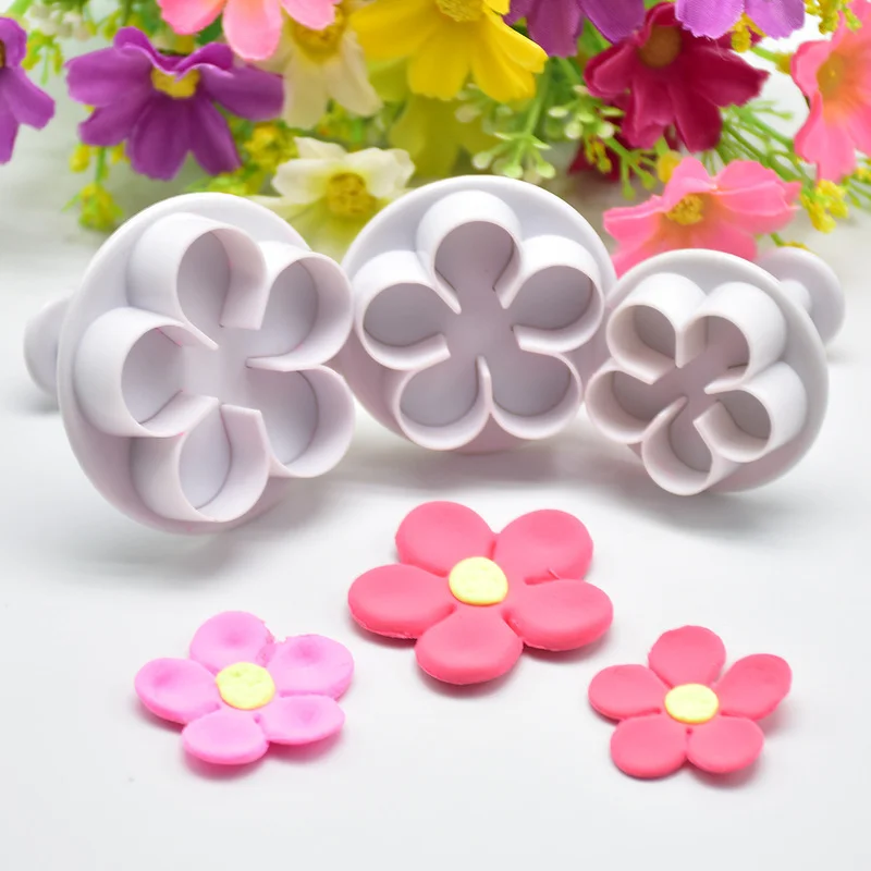 

3Pcs Flower Plunger Cookie Cutter DIY Blossom Flower Cake Fondant Mold Plastic Cake Decorating Tools Baking Accessories