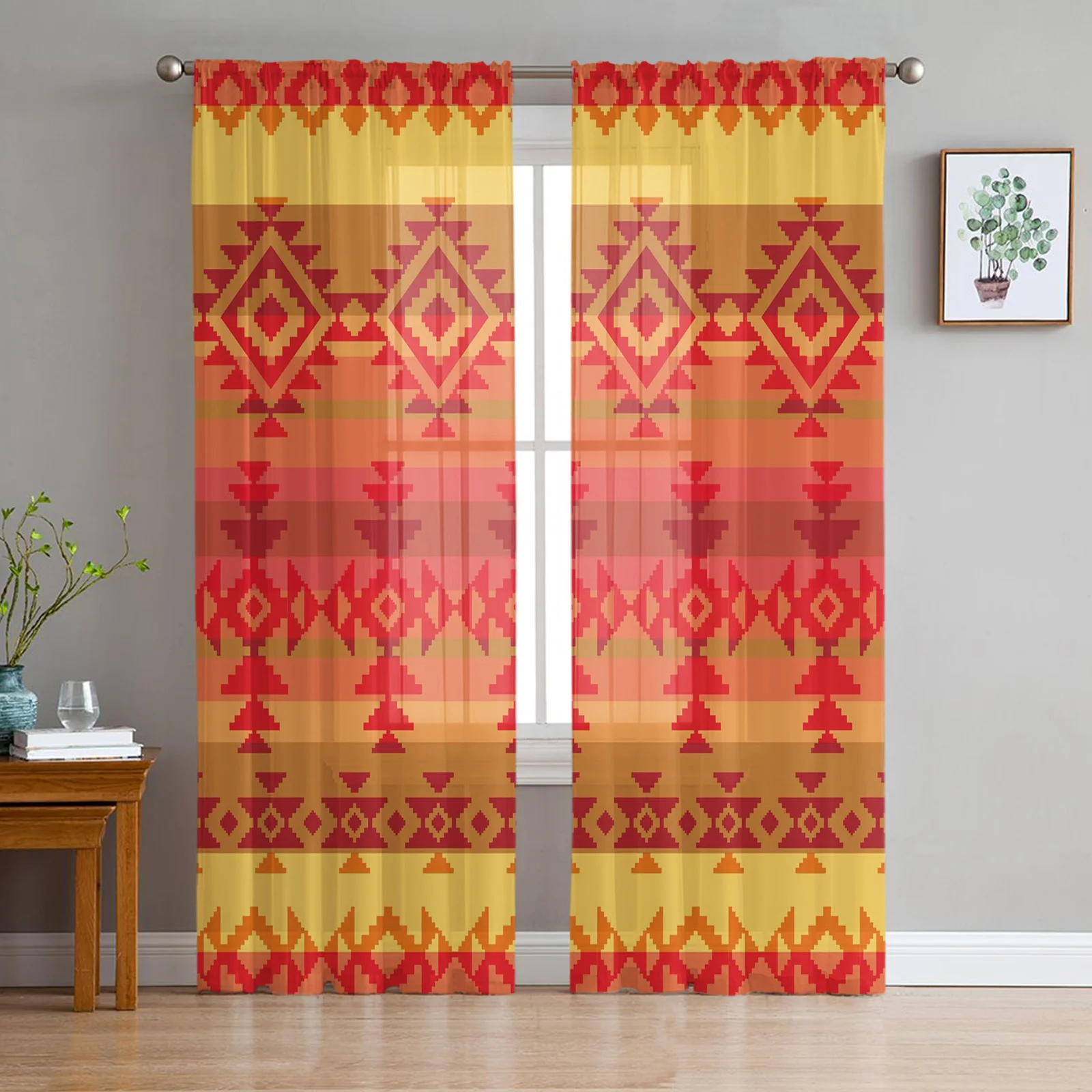 

Square Triangle Geometrical Figure Tulle Curtains For Living Room Sheer Curtain Bedroom Voile Decorative Window Treatments