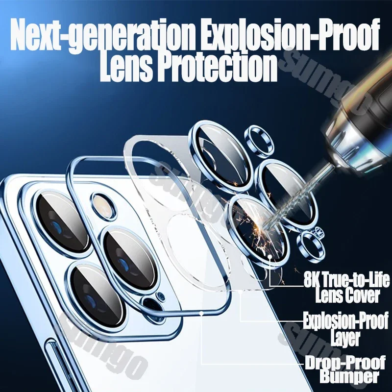 Модный роскошный синий прозрачный противоударный чехол-бампе для iPhone 16 15 14 13 12 11