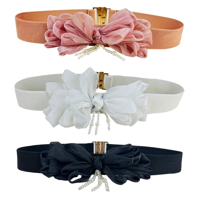 Elegant Waist Belts for Dress Belt Artificial Camellia Vintage Elastic Strap