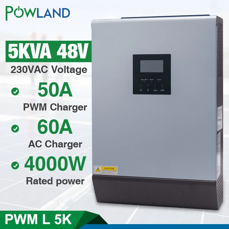 

Solar Hybrid Inverter 48V 5KW Pure Sine Wave 220VAC Output Built-in PWM 48V 50A Solar Charge Controller with 60A AC Charger