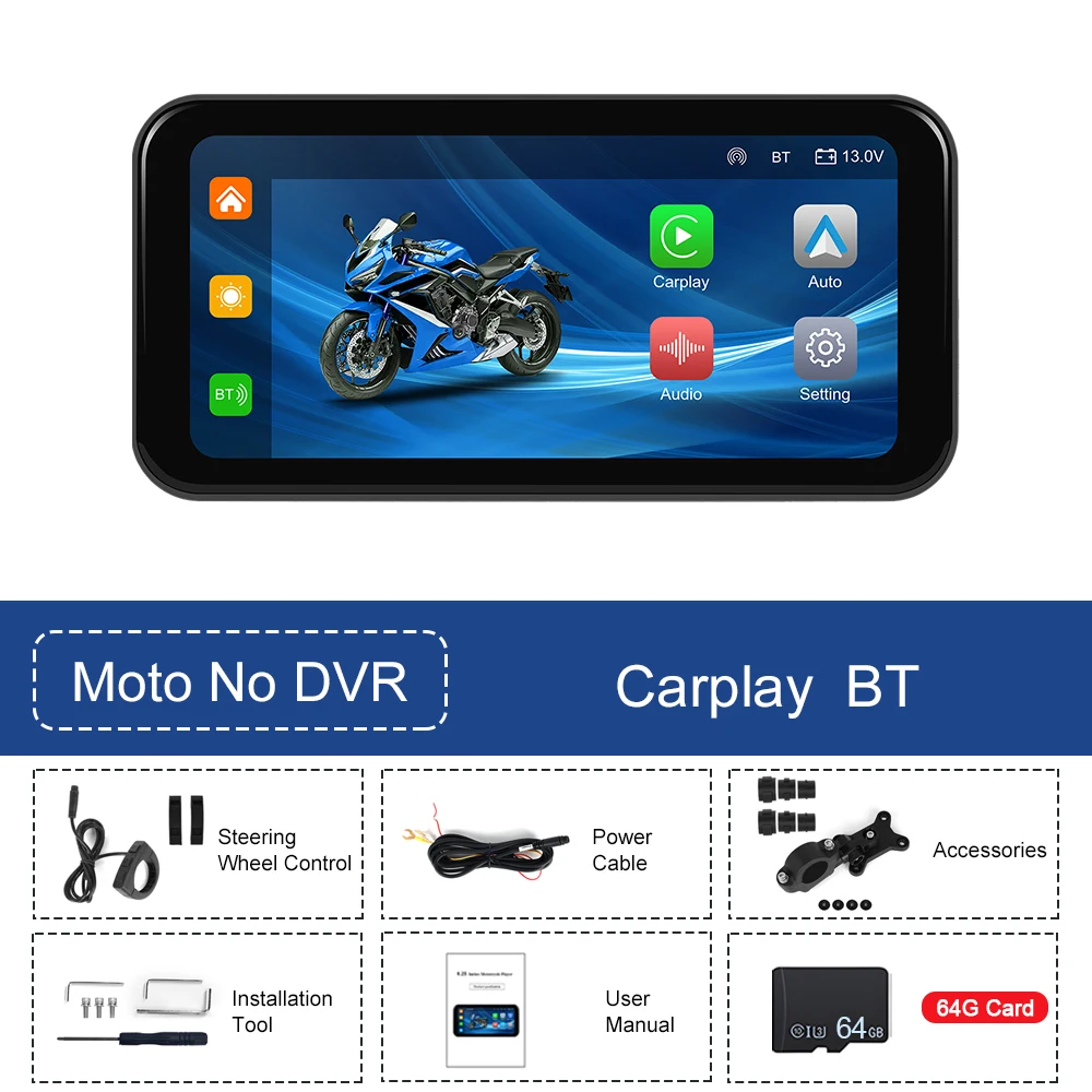 

Podofo 6,25-дюймовый мотоцикл Carplay MP5 портативный умный плеер беспроводной Carplay Android auto с передней и задней камерой мотоциклетный видеорегистратор