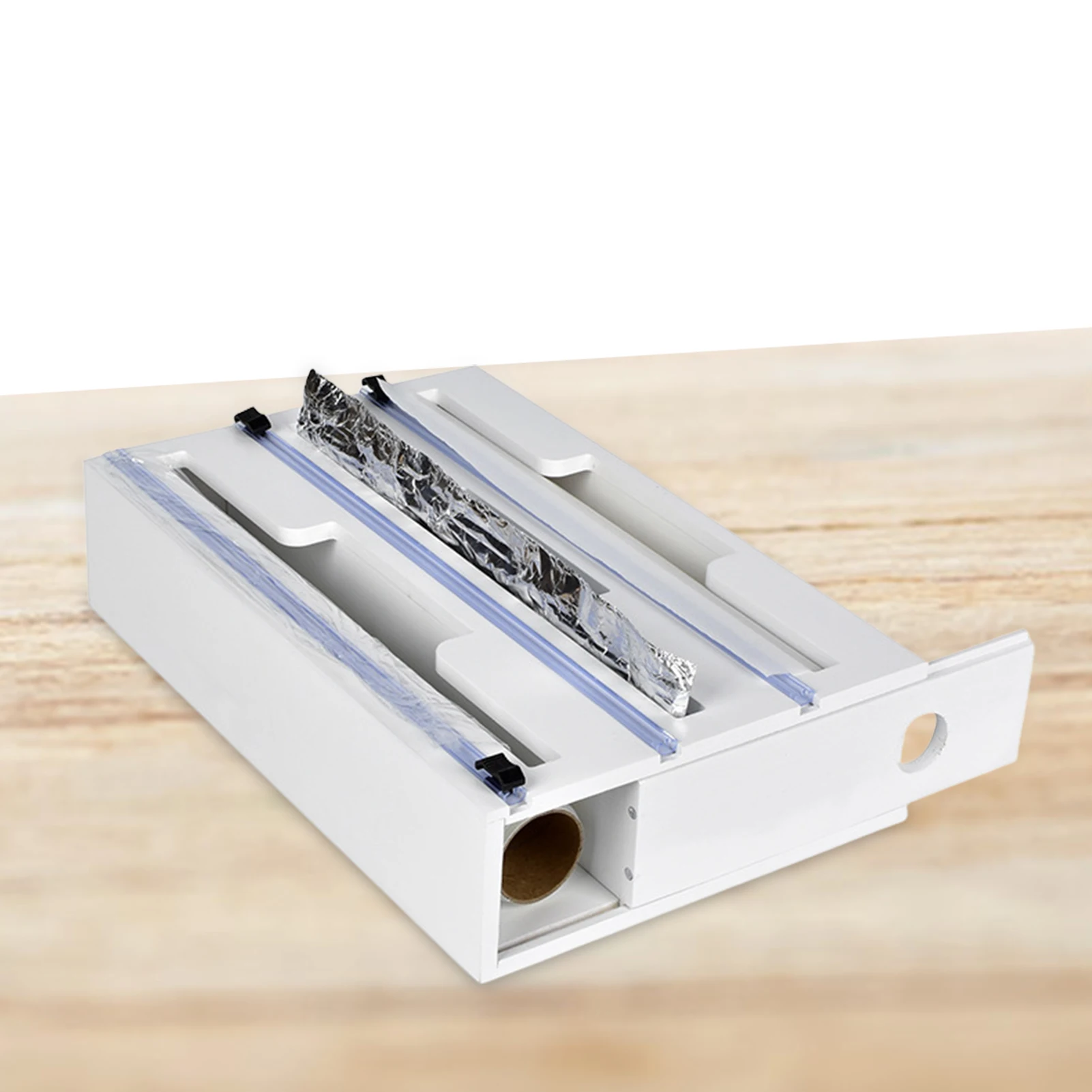 

3 In 1 Wrap Dispenser Bamboo Aluminum Foil Parchment Dispenser With Cutter And Labels Fresh-Keeping Bag Dispenser For Kitchen