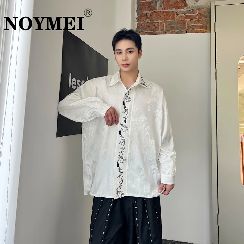 

NOYMEI Loose Single Breasted Long Sleeve Men's Shirt Chinese Embroidery Casual Fashionable Lapel Trendy 2023 New Top WA2188