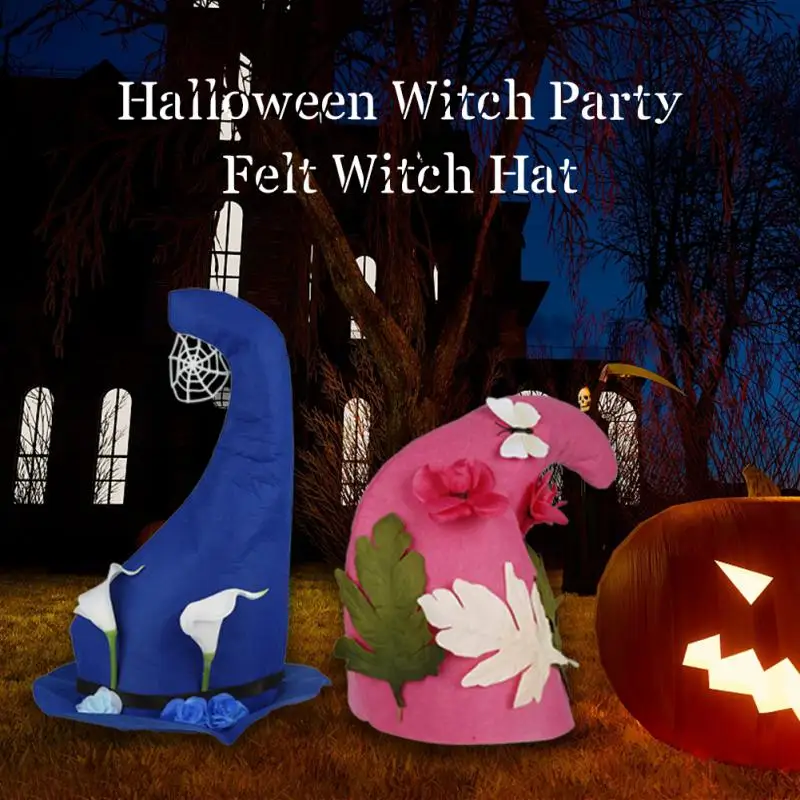 

Women Modern Witch Hat Costume Sharp Pointed Wool Felt Halloween Party Hats Witch Hat Warm Autumn Winter Cap Cosplay Props