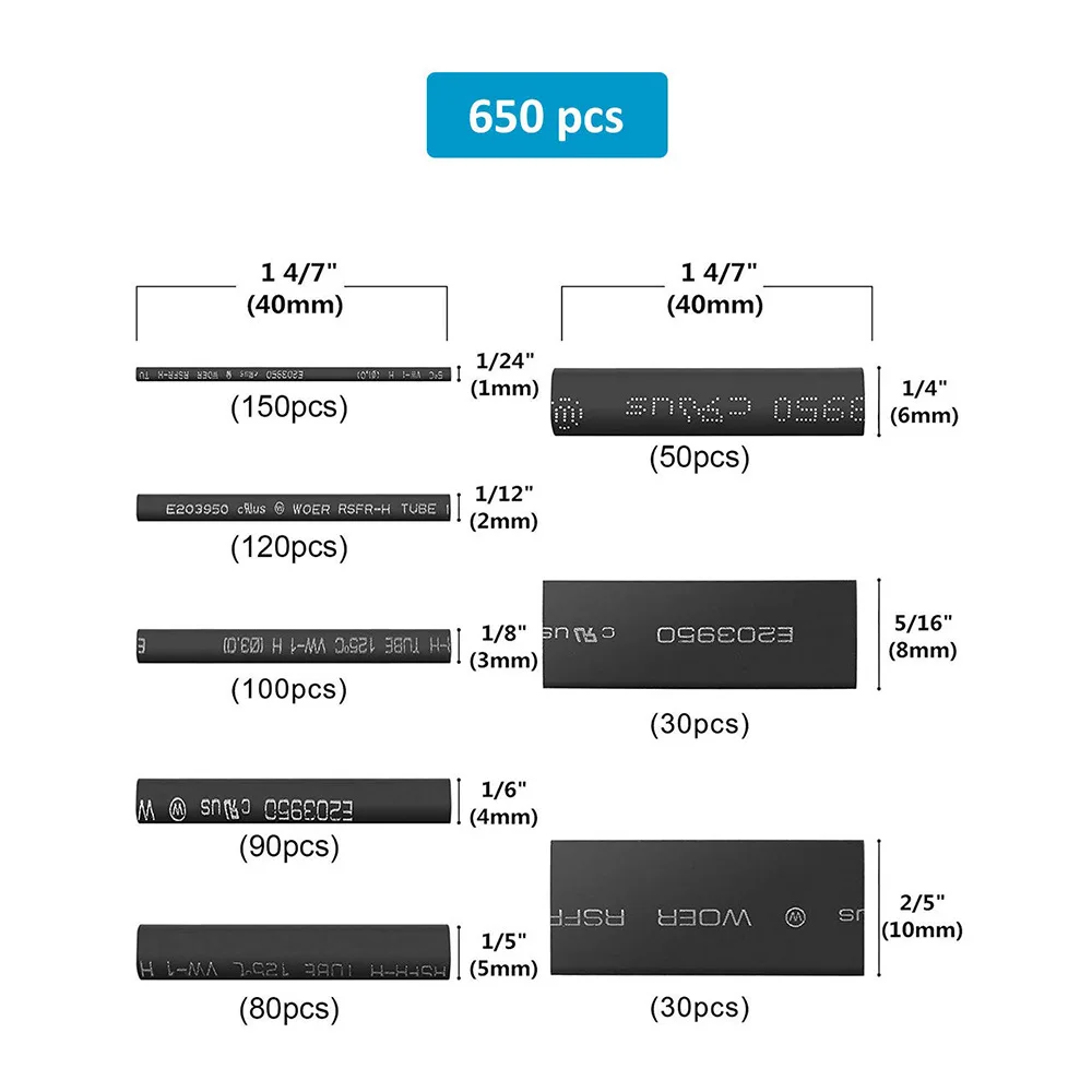 650 шт./партия термоусадочные трубки из полиолефина