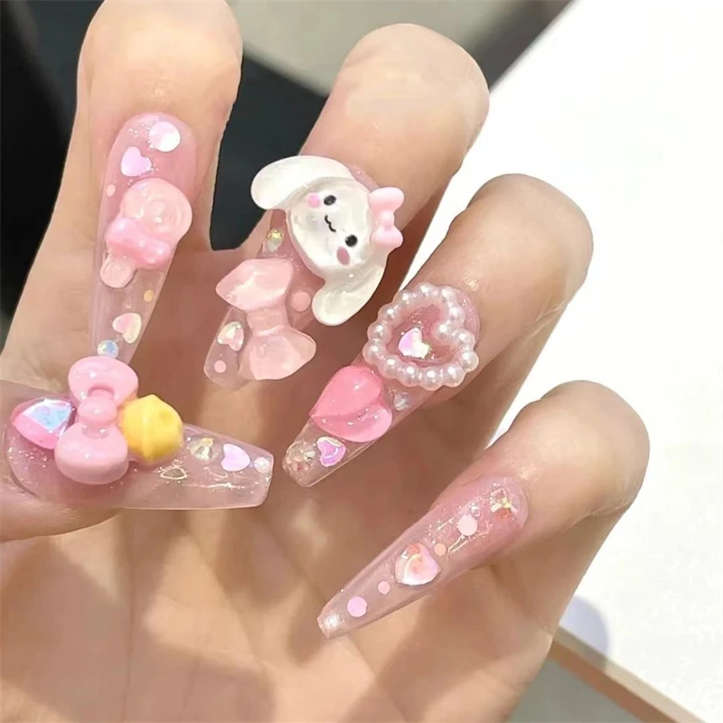 

New Cartoon Cinnamoroll Manicure Girl's Heart Pink Removable Nail Piece Sweet Cute Finished Manicure Fake Nail Pieces