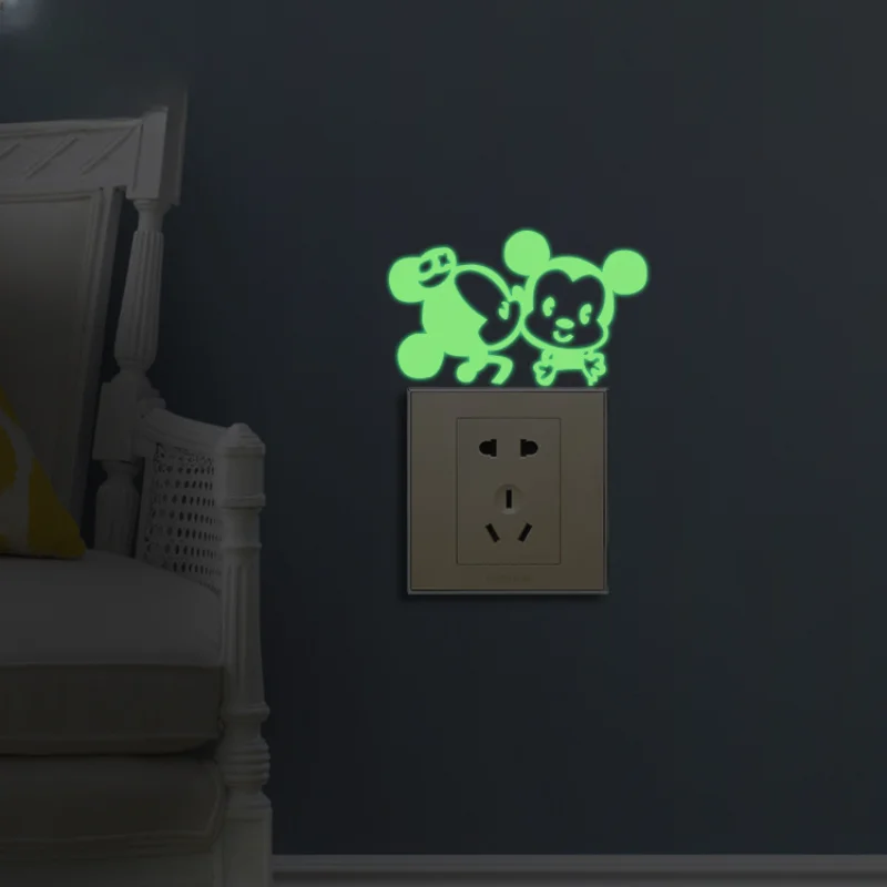 

Mickey Minnie Luminous Wall Stickers Disney Cartoon Luminous Sticker DIY Home Decor Switch Decoration for Kids Room Decoration