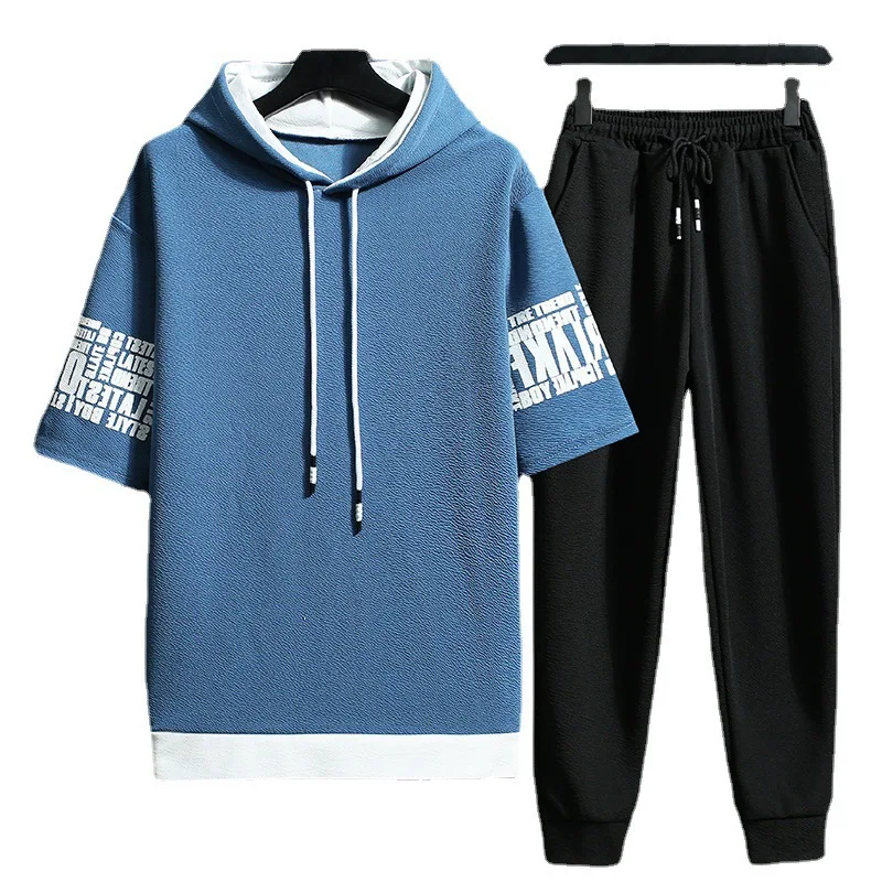 Summer New Mens T-shirt Set Hip Hop Fashion Tracksuit and Shorts Two Piece Set Men Patchwork Color Streetwear Outfit Set