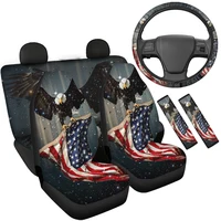4th of July Patriotic Car Accessories Set Car Seat Covers Full Set with American Flag Eagle Steering Wheel Cover Auto Decoration
