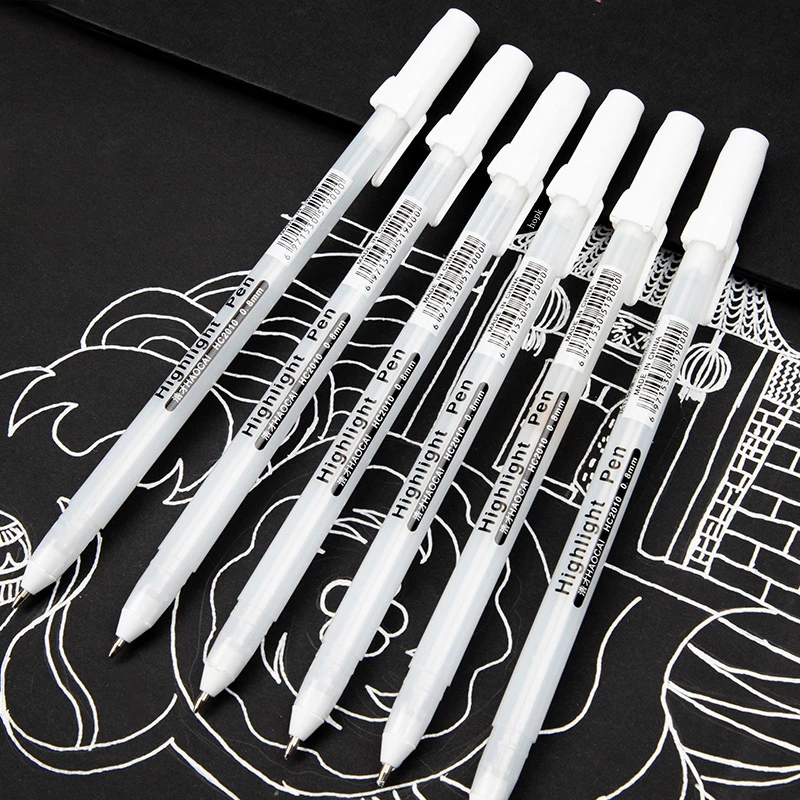 

3 Pcs Creative White Ink Gel Pen Highlight Marker Pen 0.8mm Fine Tip for Student Stationery Drawing Art Writing School Supplies