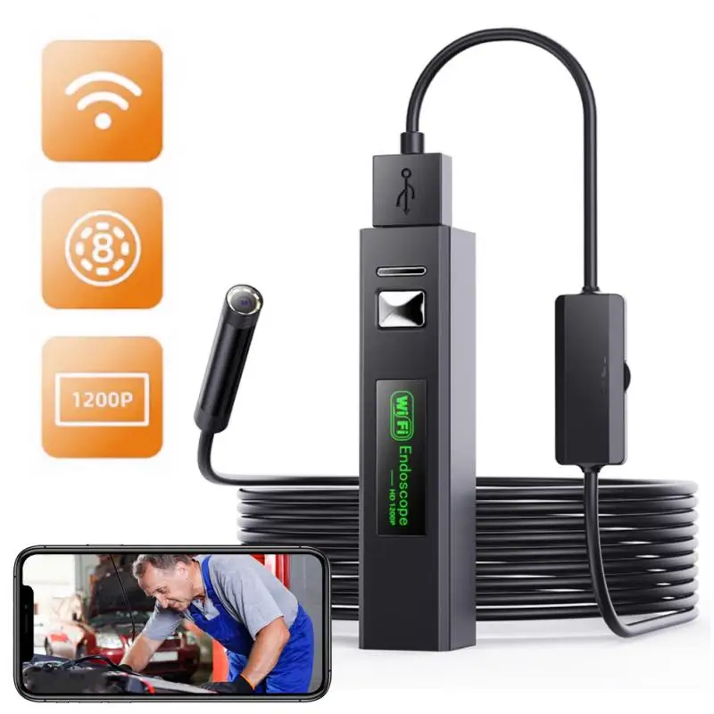 

F150 WiFi Endoscope Camera 8MM 8LED 1200P 2.0MP Industrial Inspection Borescope Camera IP67 Waterproof for IPhone Android Phone