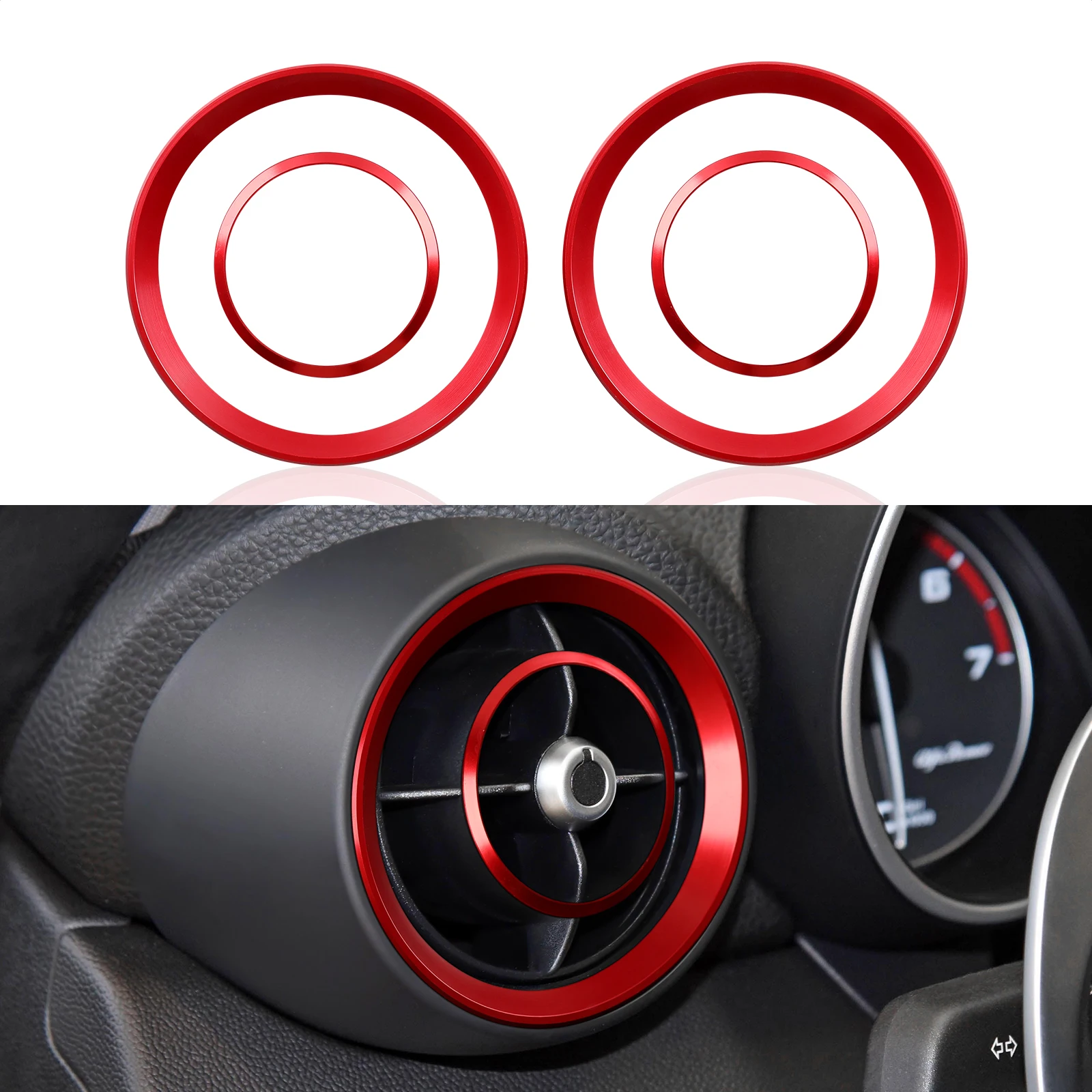 Фото Для Alfa Romeo Giulia 952/Stelvio 949 2016-2019, переднее боковое кольцо вентиляционного отверстия, внутренняя наклейка из алюминиевого сплава, аксессуары для отделки автомобиля №2