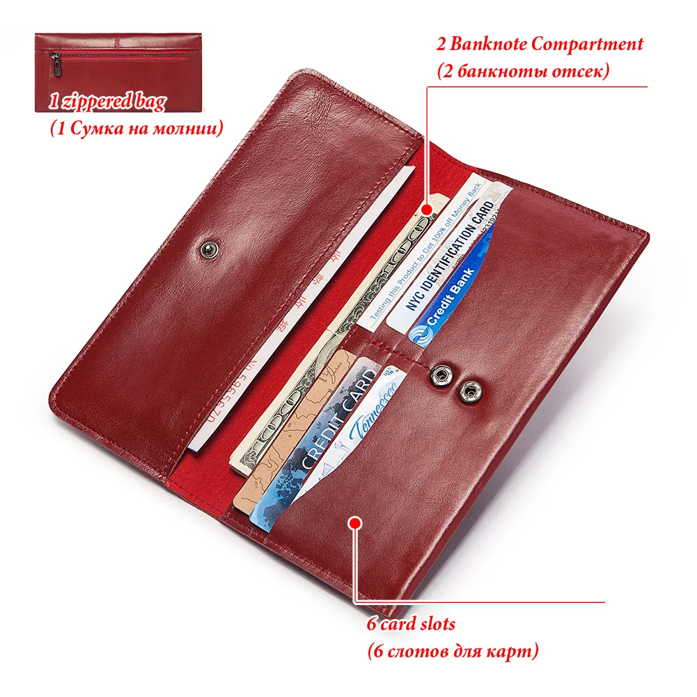 KAVIS Модный женский длинный кошелек из натуральной кожи красные женские клатчи