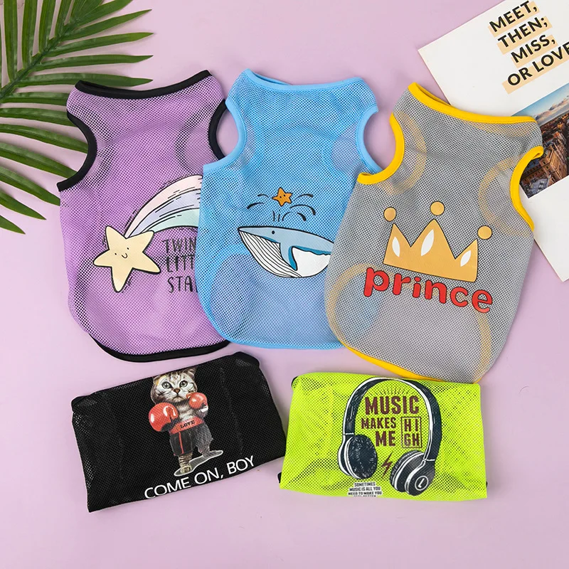 

Dog vest Mesh Dog Clothes Breathable Thin Puppy Kitten Spring Summer Vest Cute Cartoon Print Pet Clothing For Small Medium Dogs