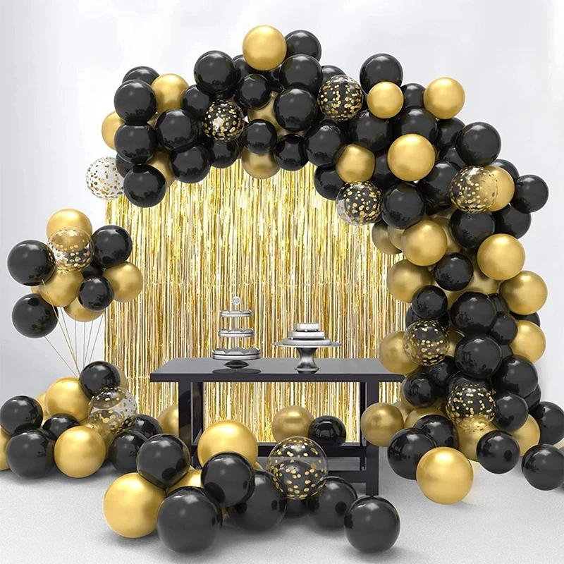 

115pcs Black Gold Balloon Garland Arch Kit Golden Paper Tassels Confetti Latex Balloon Wedding Birthday Party Baby Shower Decor
