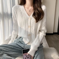 cardigan temperament v neck western style long sleeved sweater women 2021 autumn and winter new style korean lazy sweater
