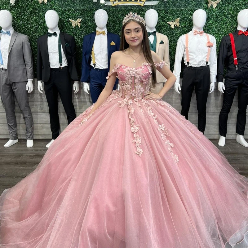 

ANGELSBRIDEP розовые классические платья Quinceanera с 3D цветочной аппликацией кружевные вечерние платья на день рождения 15 лет бальное платье