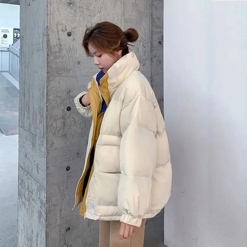 Down Padded Jacket Female 2022 New of the Loose Hong Kong Style Student ins Bread Jacket Thickened Cotton Jacket Winter Jacket W