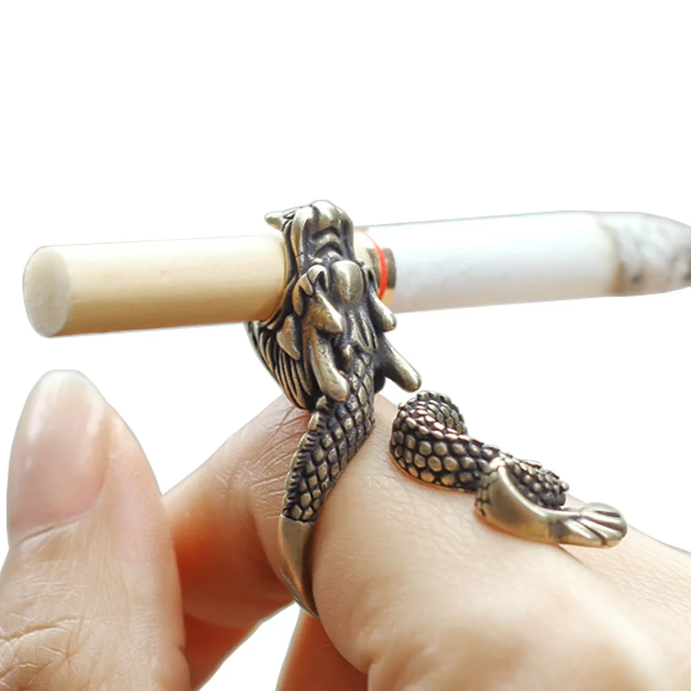 

Retro Dragon Cigarette Holder Ring Rack Finger Clip Bronze Opening Adjustable Cigarettes Holder Smoking Accessories Gift