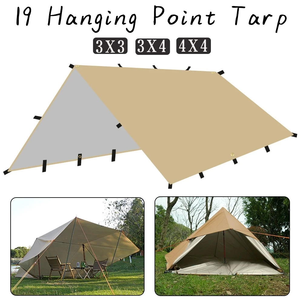 

4x4m 4x3m 3x3m 19 Hang Points Tent Tarp Survival Sun Shelter Shade Canopy Outdoor Backpacking Waterproof Camping Awning SunShade