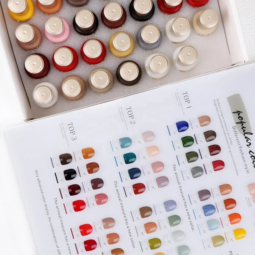 

Gel Polish Set Kit Dipping Permanent 15Ml Customized Base Coat Nail Color Card Solid Glitter Mud 66 Colors Cat Eye Rubber Base