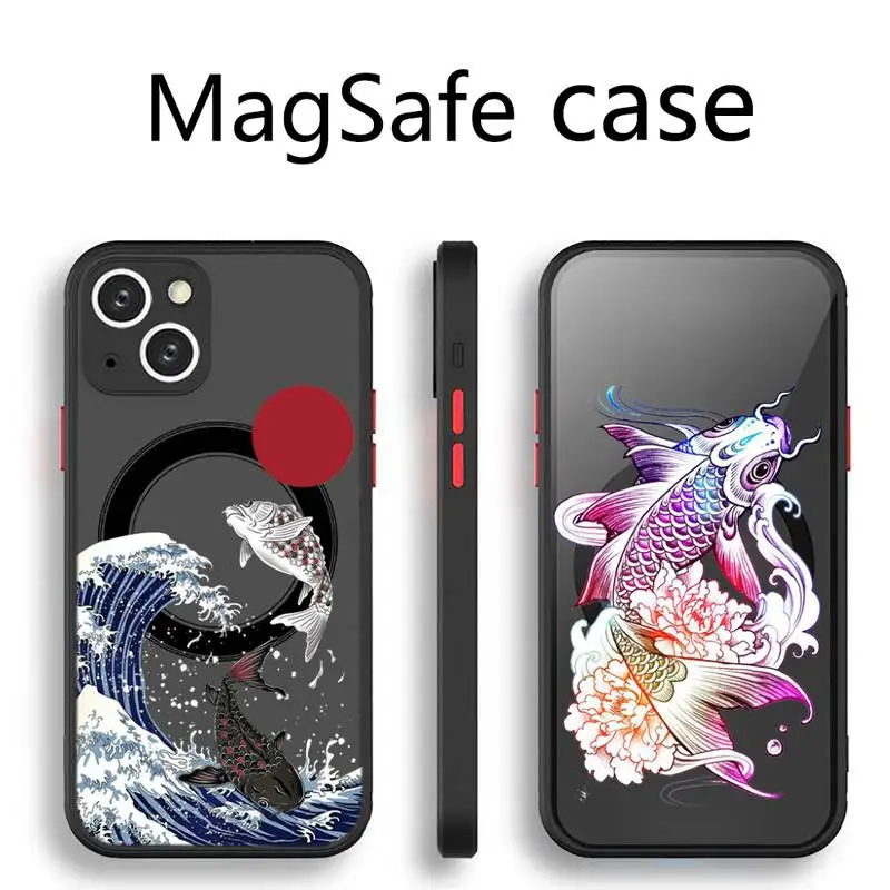 

koi fish chinese style art Transparent Magsafe Magnetic Magnet phone Case For For iPhone 13 12 11 Pro Max Mini