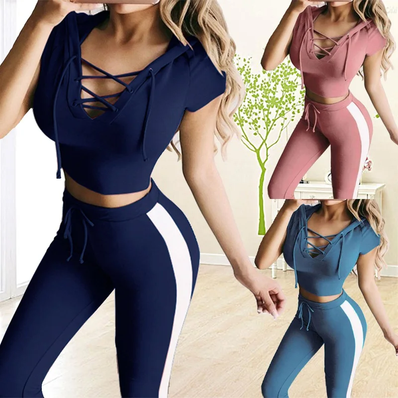 

Women's Crop Top 2 Piece Set Tracksuit Hooded Yoga Clothes loungewear Joggers Gym Sportswear Skinny Outfits Oversized