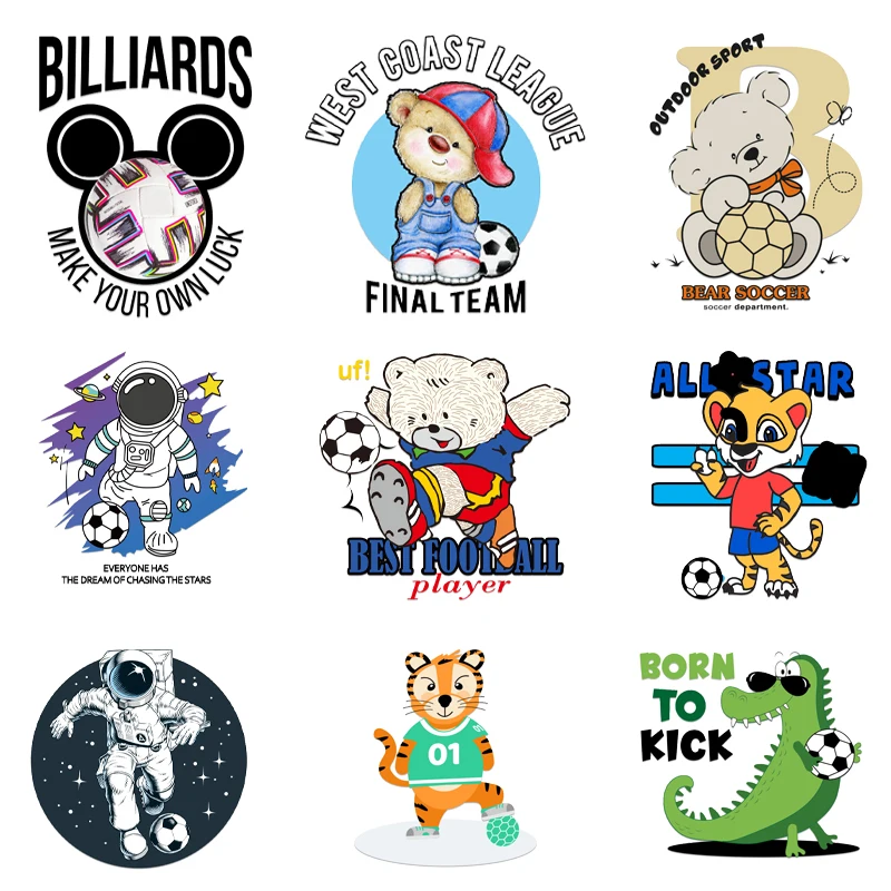 

Cartoon Animals Iron Transfer Sticker Heat Transfers for Clothing Anime Patches Football Fans Diy Children Ironing Applications
