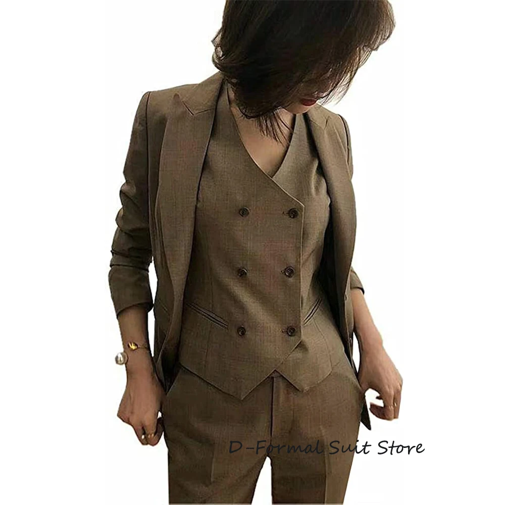Women's 3-Piece Suit Slim Fit Single Breasted Jackets Business Office Work Wear Pants Blazer костюм женский(Pant+Vest+Jasket）