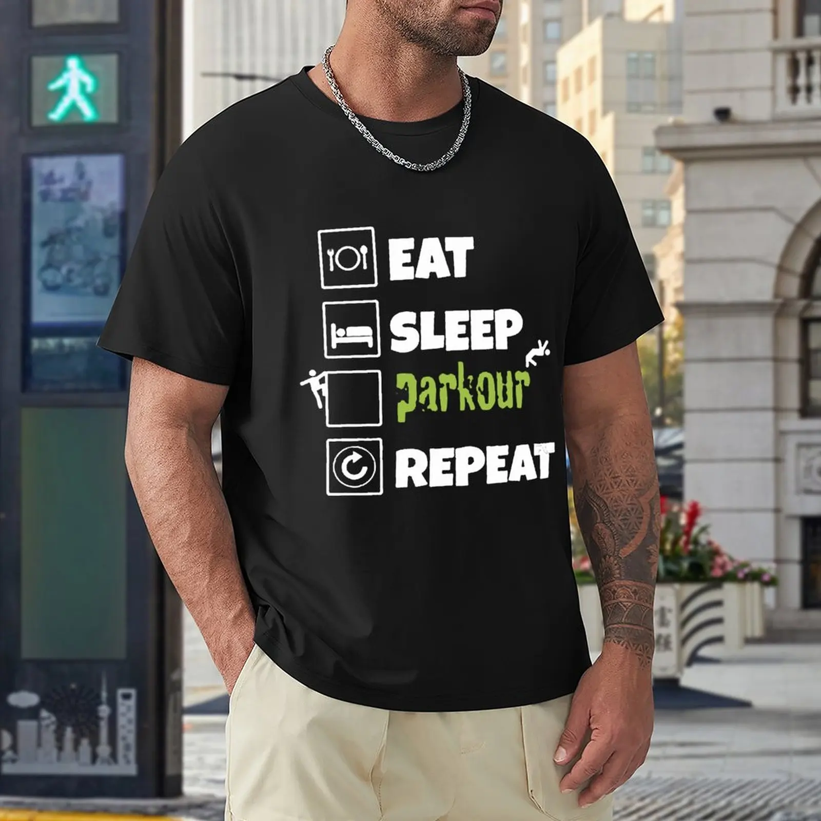

Eat Sleep Parkour Repeat T Shirts Men Shirt Fashion Clothes Graphics Sweatshirt 100% Cotton TShirts Tee Top