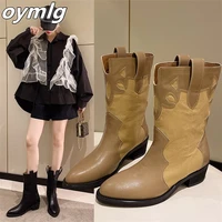 2022autumn and winter new color matching womens boots mid tube boots square heel mid heel motorcycle boots womens shoes