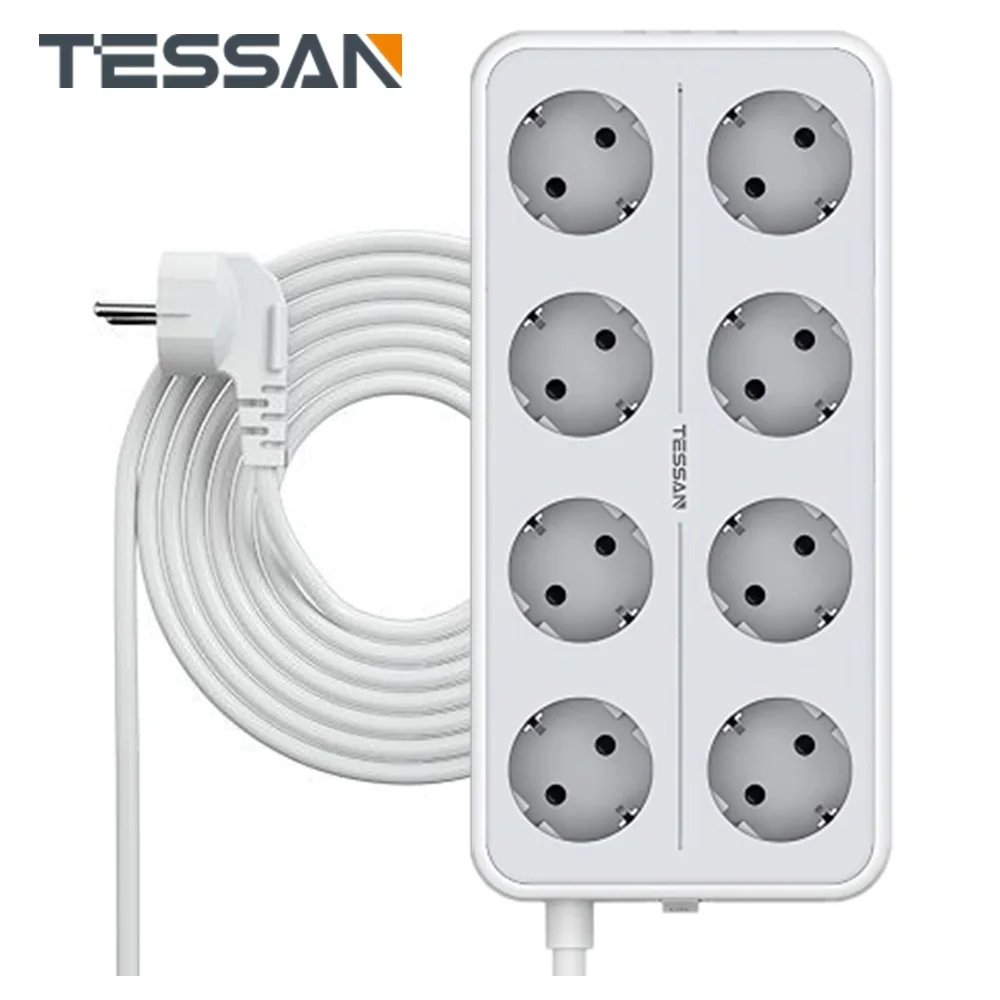

Multi Socket Power Strip EU Plug Wall Mountable Widely Spaced Extender with On/Off Switch 4/6/8 Outlets 3 USB Ports and 2M Cable