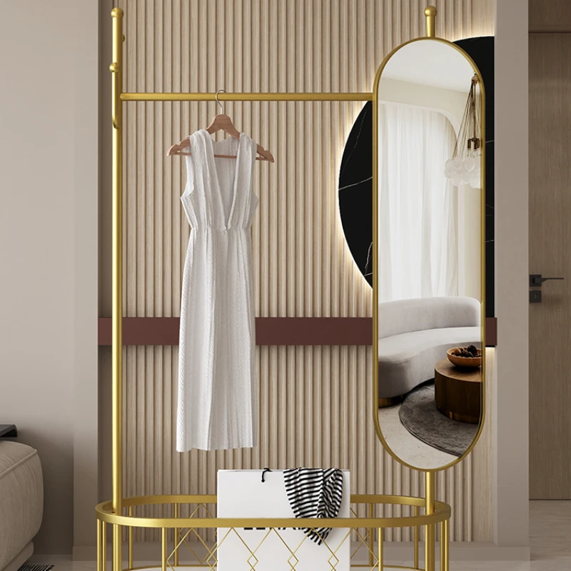 

Современная вертикальная вешалка для пальто, регулируемый Золотой органайзер, зеркальная вешалка для одежды, Минималистичная мебель для гостиной