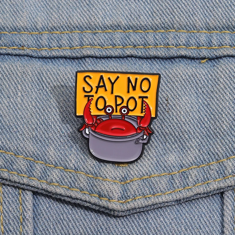 Эмалированная булавка с мультяшным крабом Скажи нет горшка креативные