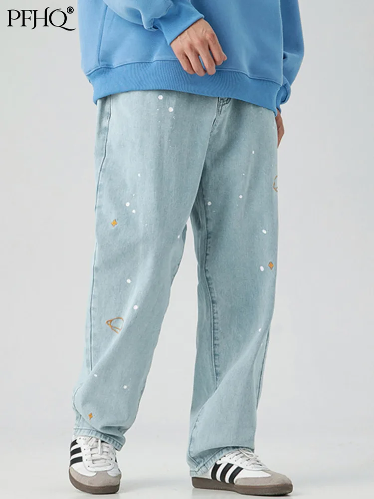 

PFHQ2022 New Student Fashion Wide Embroidery Jeans Men's Baggy Trousers Hip Hop Casual Clothing Pants Summer 21X1433