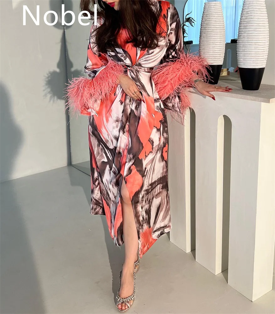 

Noble Popular Midi Length Summer Formal Evening Dress For Women 2023 Saudi Arabia Long Sleeves With Split Custom Gowns