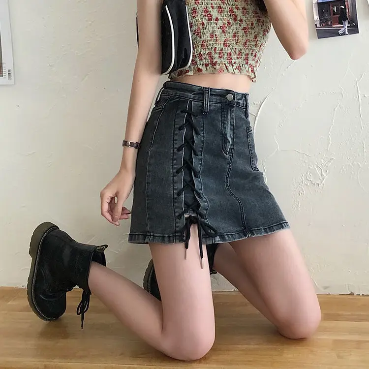 

Denim Skirt High Waist Elastic Irregular Hips Short Skirt Elegant Dresses for Women Clothing Japanese Style Retro Clothes Lolita