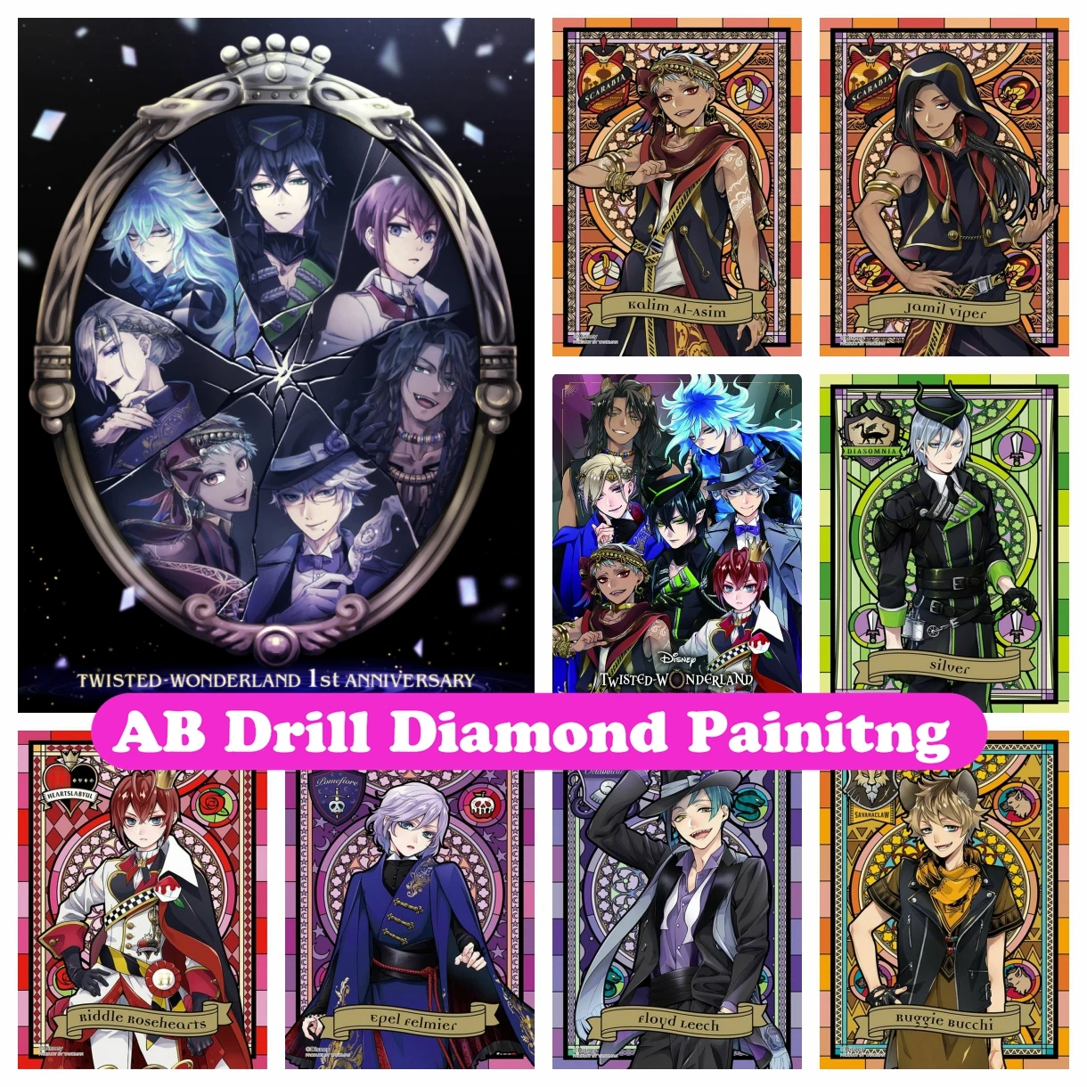 

Алмазная живопись Disney Twisted-Wonderland AB, вышивка, мультяшная игра, вышивка крестиком, мозаика, Картина Декор для дома ручной работы Gift