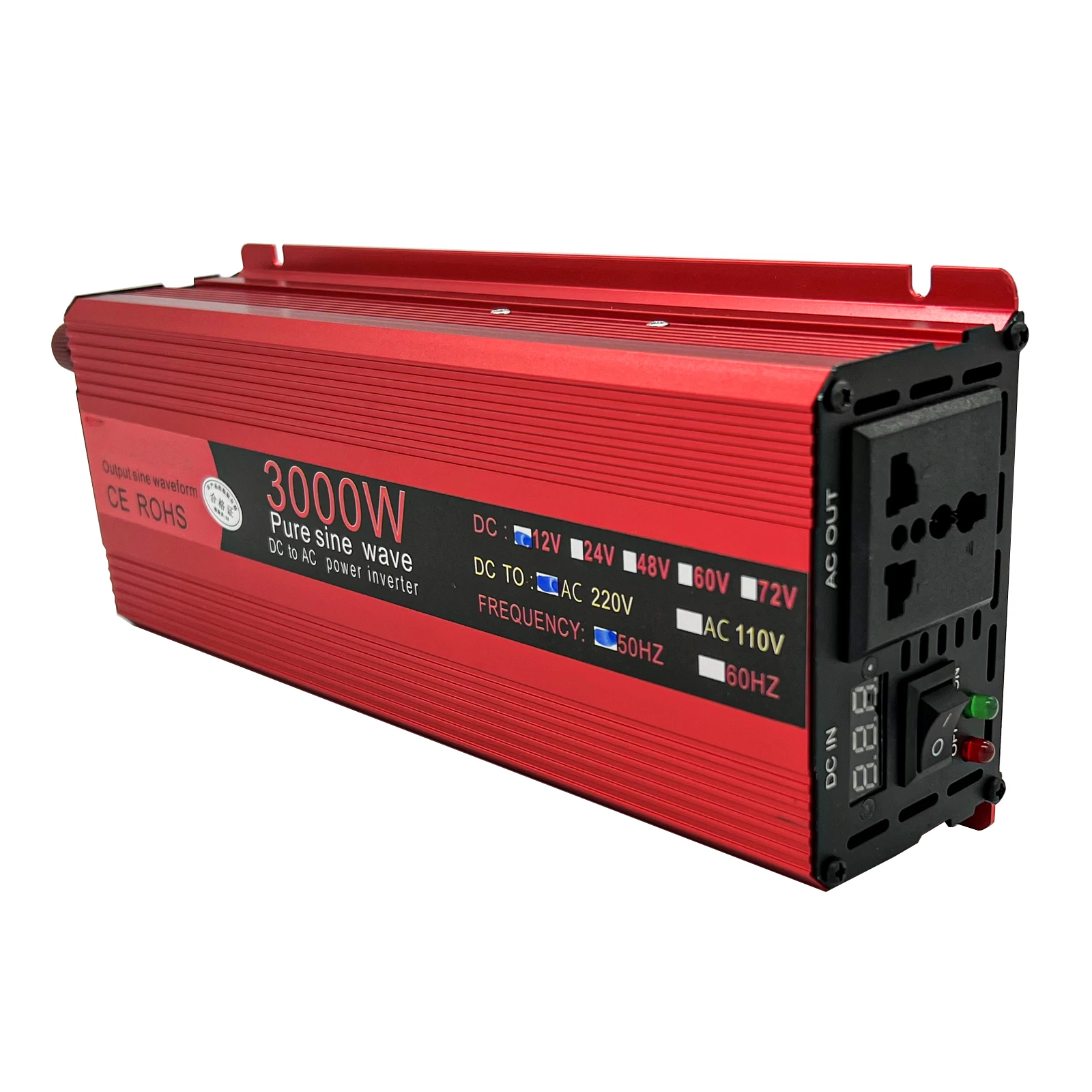 

Donjackal Pure Sine Wave Inverter DC 12v To AC 230V 3000W 60Hz Portable Power Bank Converter Solar