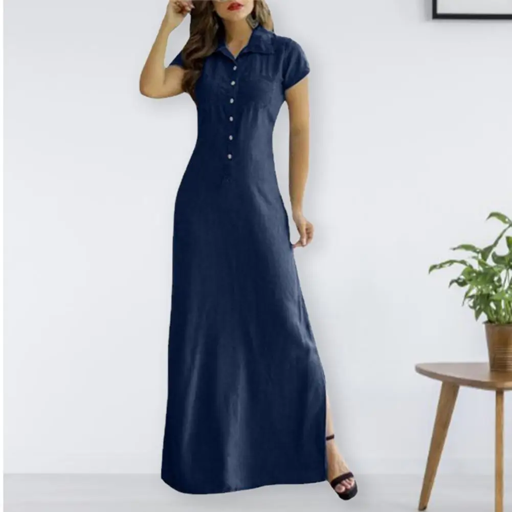 Женская джинсовая юбка Повседневное платье длинная с лацканами и разрезом