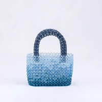 new transparent corner bead acrylic handbag exquisite high quality hand woven fashion all match niche design coin purse blue