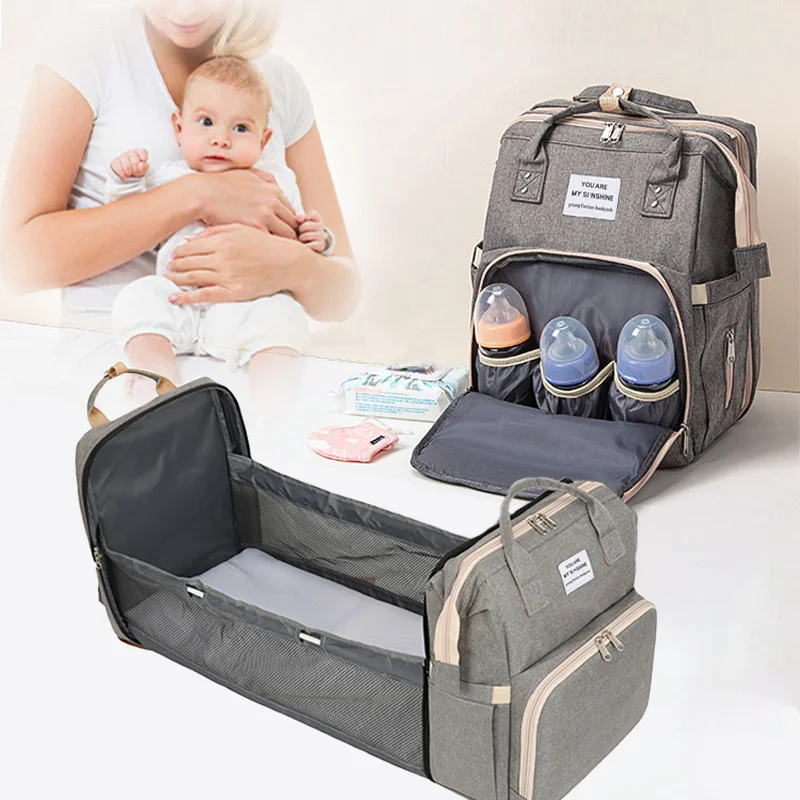 

Fashion Portable Baby Folding Bed Mummy Bag Large Capacity Multifunction Traveling Mother Baby Backpack Diaper Bags Nursing Bags